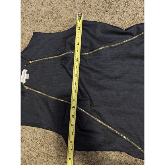 CALVIN KLEIN High Neck Sheath Dress Blue Double Exposed Zip Career Office Sz 6 - Picture 7 of 8